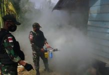 Cegah Wabah Penyakit Malaria, TNI Laksanakan Fogging Di Kampung Yowong Papua